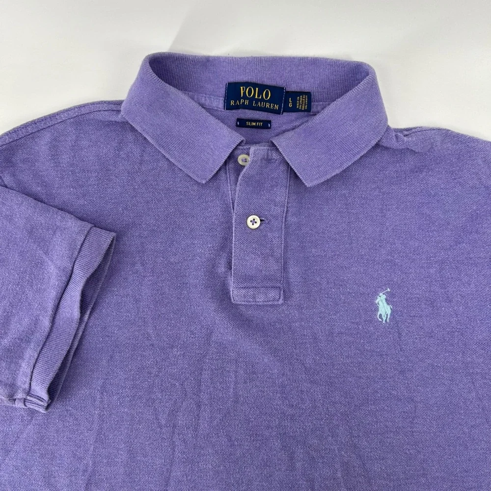 Polo Ralph Lauren Polo Shirt Mens Large Purple Slim Fit Cotton Pique Pony Logo